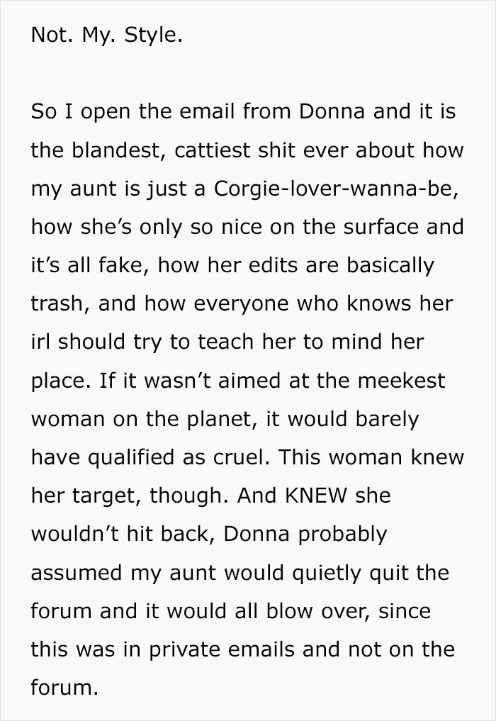 Kindest Woman Ever Gets Bullied By 60YO On Corgi Forum, Niece Writes A Decimating Roast In Response Kindest Woman Ever Gets Bullied By 60YO On Corgi Forum, Niece Writes A Decimating Roast In Response