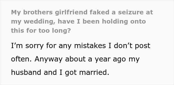 Bride Refuses To Forgive Brother’s GF After Seizure Stunt Hijacks Her Wedding Bride Refuses To Forgive Brother’s GF After Seizure Stunt Hijacks Her Wedding