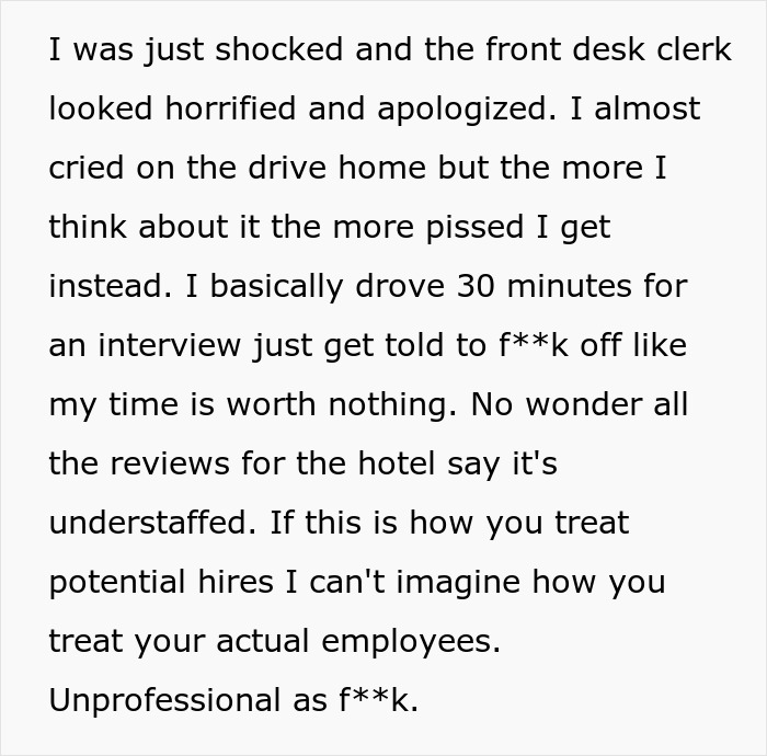 “I Was Shocked”: Person Arrives For A Job Interview At Hotel, Doesn’t Even Get Past The Lobby “I Was Shocked”: Person Arrives For A Job Interview At Hotel, Doesn’t Even Get Past The Lobby