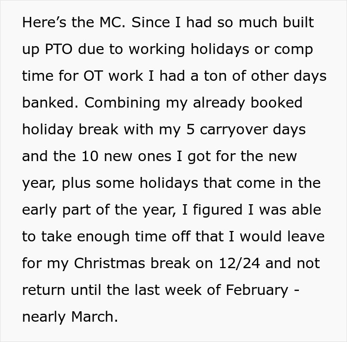 "Can’t Carry Over 1 PTO Day? See You In February": Person Maliciously Complies "Can’t Carry Over 1 PTO Day? See You In February": Person Maliciously Complies