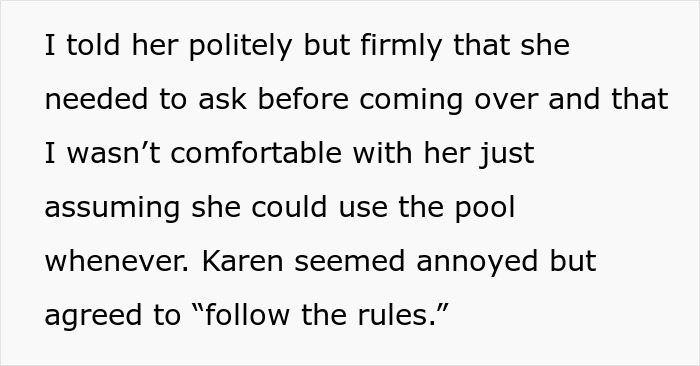 Woman Keeps Using Pool Without Asking, Comes Up With A List Of Rules For Owner To Follow Woman Keeps Using Pool Without Asking, Comes Up With A List Of Rules For Owner To Follow