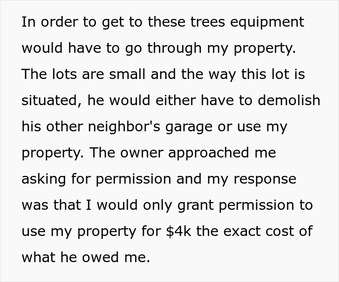 Text explaining a scenario where a homeowner charges $4K for property access. Text explaining a scenario where a homeowner charges $4K for property access.