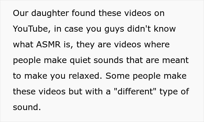 Text about discovering ASMR videos on YouTube, used during a family conversation. Text about discovering ASMR videos on YouTube, used during a family conversation.