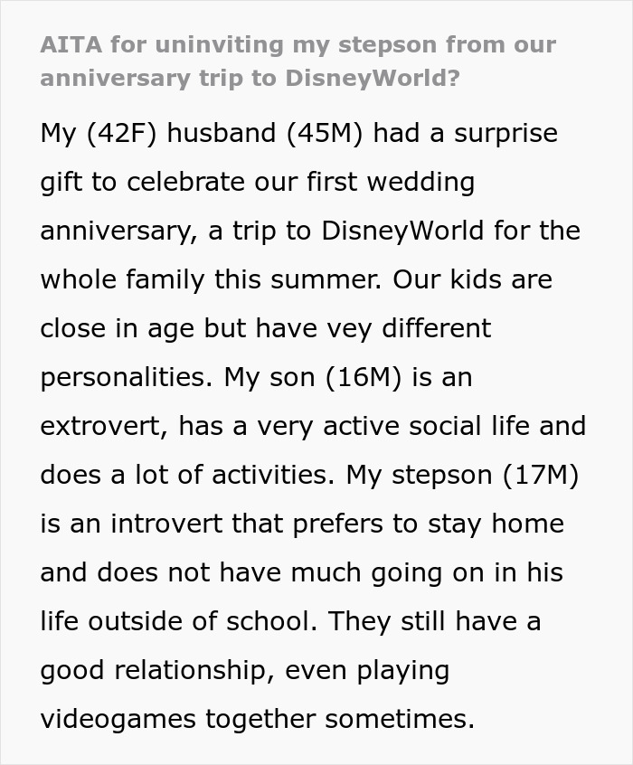 Mom Uninvites Stepson From Fam’s Trip To Disney World, Netizens Conclude That She’s A Total Jerk Mom Uninvites Stepson From Fam’s Trip To Disney World, Netizens Conclude That She’s A Total Jerk