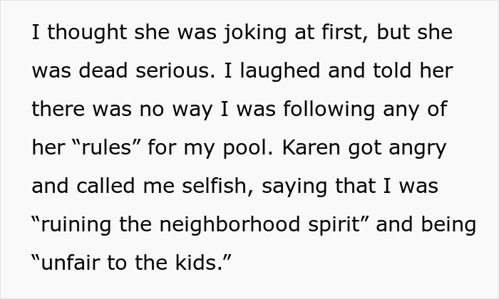 Woman Keeps Using Pool Without Asking, Comes Up With A List Of Rules For Owner To Follow Woman Keeps Using Pool Without Asking, Comes Up With A List Of Rules For Owner To Follow