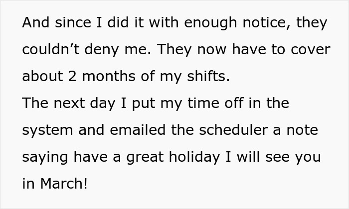 "Can’t Carry Over 1 PTO Day? See You In February": Person Maliciously Complies "Can’t Carry Over 1 PTO Day? See You In February": Person Maliciously Complies