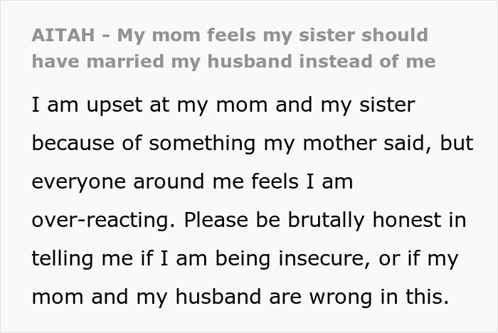Woman Gets Upset Over Mom’s “Harmless Joke” About Her Marriage, Husband Doesn’t Take Her Side Woman Gets Upset Over Mom’s “Harmless Joke” About Her Marriage, Husband Doesn’t Take Her Side