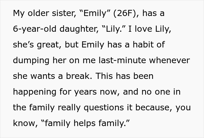 29YO Just Assumes Her 19YO Sis Is A Pro-Bono Babysitter, Shocked To Receive A Flat-Out Refusal 29YO Just Assumes Her 19YO Sis Is A Pro-Bono Babysitter, Shocked To Receive A Flat-Out Refusal