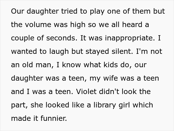 Text describing a humorous family moment involving a daughter's loud, inappropriate prank. Text describing a humorous family moment involving a daughter's loud, inappropriate prank.