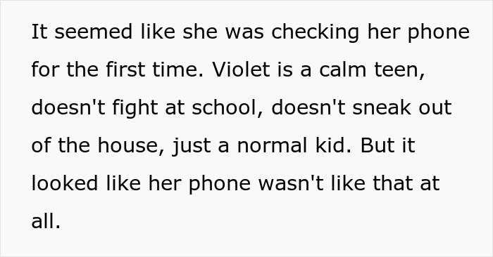 Text about a calm teen, Violet, checking her phone, describing her as a regular kid. Text about a calm teen, Violet, checking her phone, describing her as a regular kid.