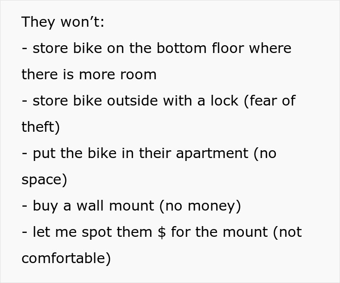 Guy Sick Of Lady's Bike Blocking Hall, Gets It Removed By Property Management As She Won't Listen Guy Sick Of Lady's Bike Blocking Hall, Gets It Removed By Property Management As She Won't Listen
