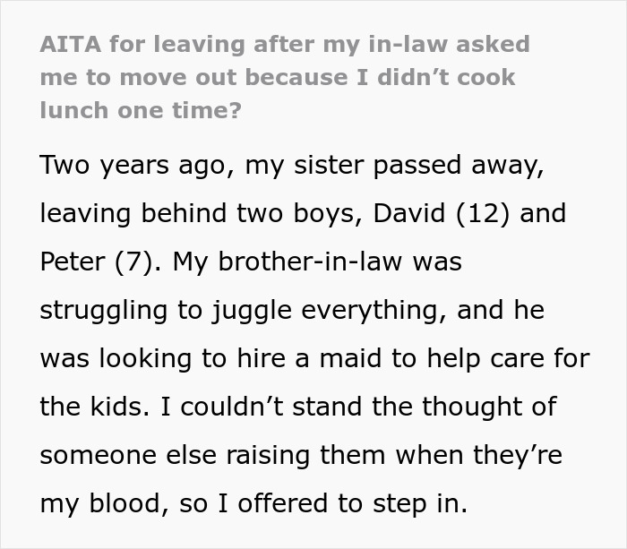 Lady Handles Chores For BIL And Nephews After Sis' Passing, Asked To Leave For Skipping A Meal Lady Handles Chores For BIL And Nephews After Sis' Passing, Asked To Leave For Skipping A Meal
