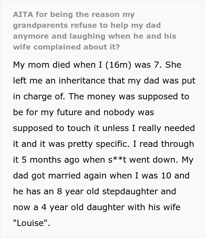 Dad Caught Trying To Swipe Son’s Inheritance For New Fam, Teen Laughs As Grandparents Cut Him Off Dad Caught Trying To Swipe Son’s Inheritance For New Fam, Teen Laughs As Grandparents Cut Him Off