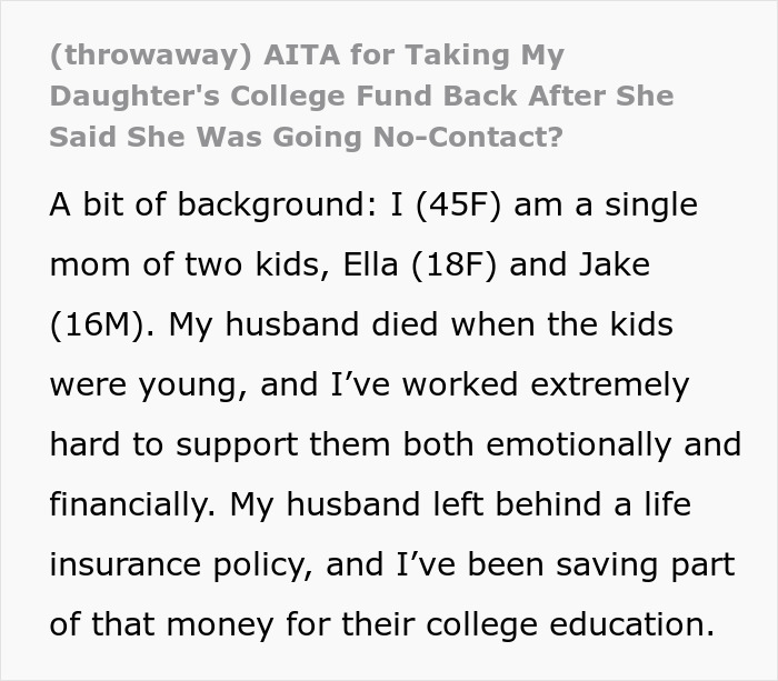 Daughter Threatens To Go No-Contact With Mom, Is Shocked When Her College Fund Disappears Daughter Threatens To Go No-Contact With Mom, Is Shocked When Her College Fund Disappears