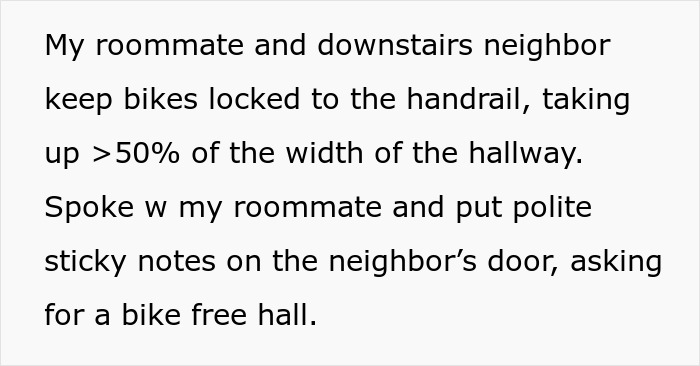 Guy Sick Of Lady's Bike Blocking Hall, Gets It Removed By Property Management As She Won't Listen Guy Sick Of Lady's Bike Blocking Hall, Gets It Removed By Property Management As She Won't Listen