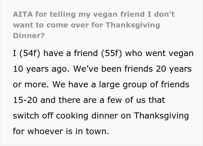 Vegan Host Pushes Her Thanksgiving Menu, Friends Serve Her An RSVP Nightmare In Return Vegan Host Pushes Her Thanksgiving Menu, Friends Serve Her An RSVP Nightmare In Return