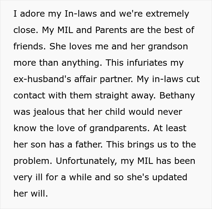 "Too Bad For Her": Ex-Husband And Mistress Think They're Getting MIL's Money, Are Very Wrong "Too Bad For Her": Ex-Husband And Mistress Think They're Getting MIL's Money, Are Very Wrong