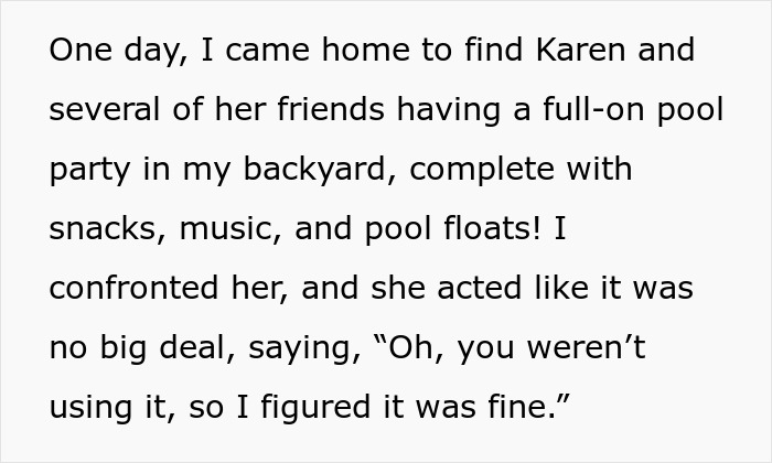 Woman Keeps Using Pool Without Asking, Comes Up With A List Of Rules For Owner To Follow Woman Keeps Using Pool Without Asking, Comes Up With A List Of Rules For Owner To Follow