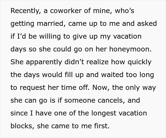 Person Plans Vacation Almost A Year In Advance, Is Chastised For Refusing To Switch With A Bride Person Plans Vacation Almost A Year In Advance, Is Chastised For Refusing To Switch With A Bride