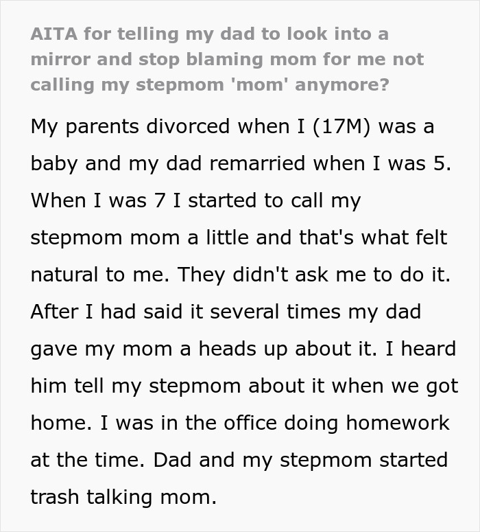 Dad, Stepmom Mock Teen’s Bio Mom, Kid Overhears Them, Quits Calling Stepmom “Mom” For Good Dad, Stepmom Mock Teen’s Bio Mom, Kid Overhears Them, Quits Calling Stepmom “Mom” For Good