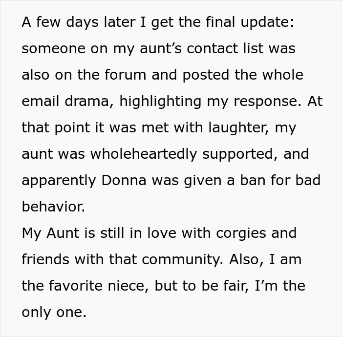Kindest Woman Ever Gets Bullied By 60YO On Corgi Forum, Niece Writes A Decimating Roast In Response Kindest Woman Ever Gets Bullied By 60YO On Corgi Forum, Niece Writes A Decimating Roast In Response