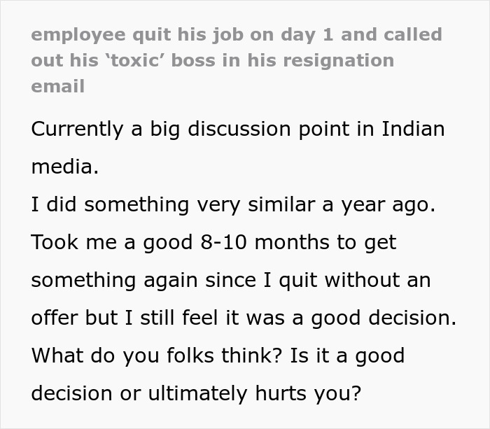 Toxic Boss Belittles Guy For Having A Life Beyond Work, He Resigns On Day One Toxic Boss Belittles Guy For Having A Life Beyond Work, He Resigns On Day One
