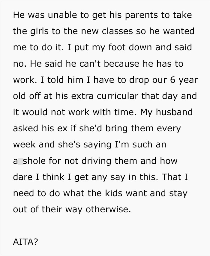 Stepmom Is Being Treated Terribly By Kids, Refuses To Take Them To Dance Class And Takes Heat Stepmom Is Being Treated Terribly By Kids, Refuses To Take Them To Dance Class And Takes Heat
