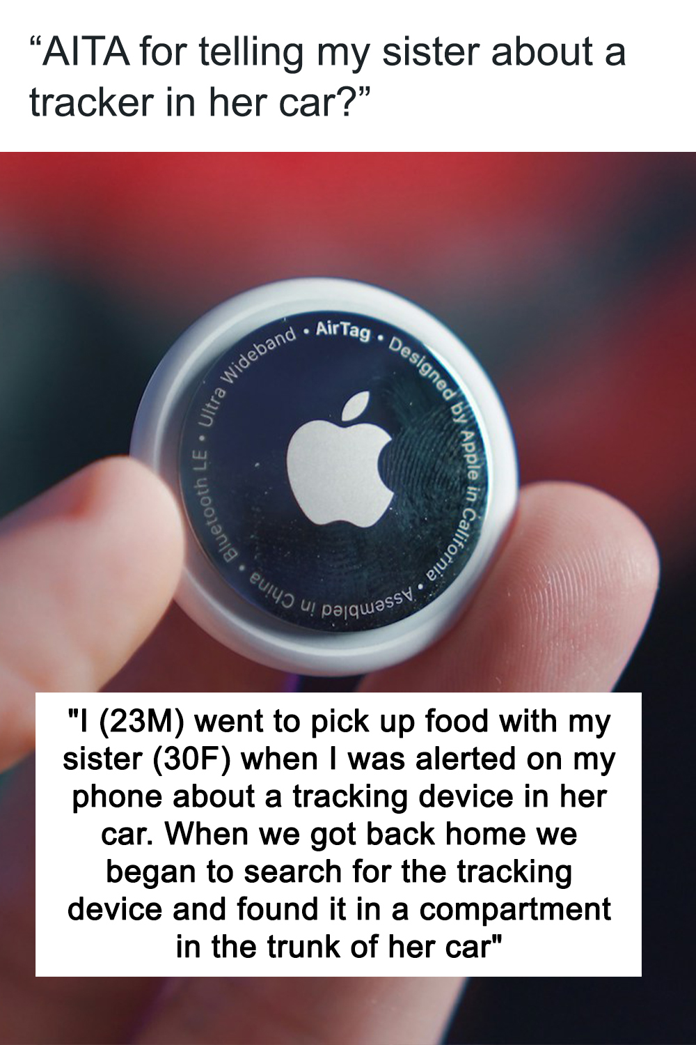 “AITA For Telling My Sister About A Tracker In Her Car?”