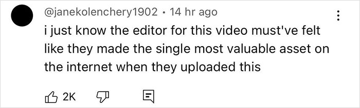 Screenshot of a comment praising the "masterclass in seduction" video editing, with 2K likes. Screenshot of a comment praising the "masterclass in seduction" video editing, with 2K likes.