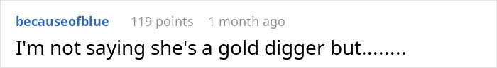 Comment suggests a woman's entitled behavior related to wedding gifts. Comment suggests a woman's entitled behavior related to wedding gifts.