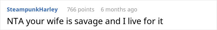Comment praising a wife's assertiveness during a family argument. Comment praising a wife's assertiveness during a family argument.