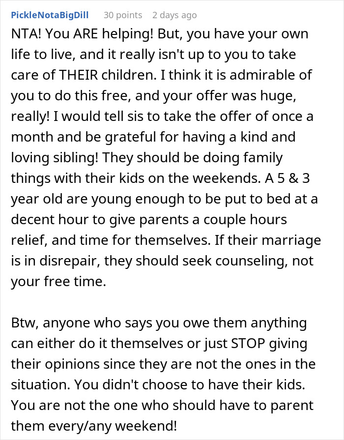 Mom Pressures Brother To Babysit Every Weekend To Help Save Her Marriage, Gets A Reality Check Mom Pressures Brother To Babysit Every Weekend To Help Save Her Marriage, Gets A Reality Check