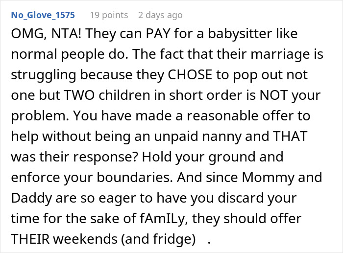 Mom Pressures Brother To Babysit Every Weekend To Help Save Her Marriage, Gets A Reality Check Mom Pressures Brother To Babysit Every Weekend To Help Save Her Marriage, Gets A Reality Check