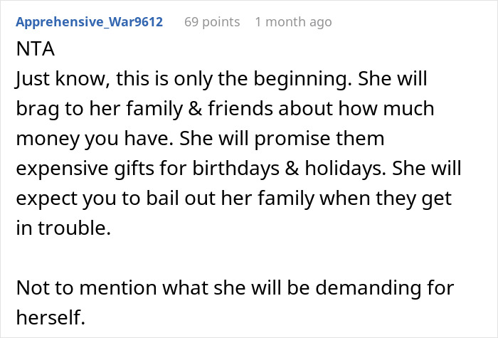 Comment discussing entitled behavior in relationships and its impact on future expectations. Comment discussing entitled behavior in relationships and its impact on future expectations.