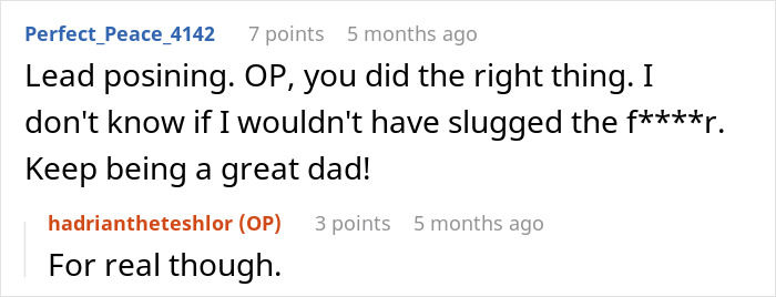 Reddit comments about a child's interaction with an older man, highlighting supportive reactions to a dad. Reddit comments about a child's interaction with an older man, highlighting supportive reactions to a dad.