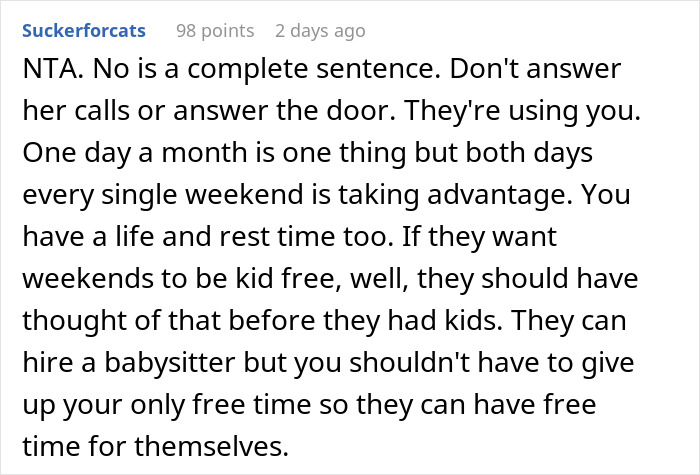 Mom Pressures Brother To Babysit Every Weekend To Help Save Her Marriage, Gets A Reality Check Mom Pressures Brother To Babysit Every Weekend To Help Save Her Marriage, Gets A Reality Check