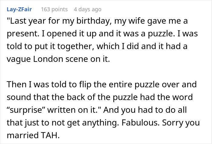 Wife Gives A Grand "Gift" That Backfires, Acts Shocked When Husband Is Disappointed Wife Gives A Grand "Gift" That Backfires, Acts Shocked When Husband Is Disappointed
