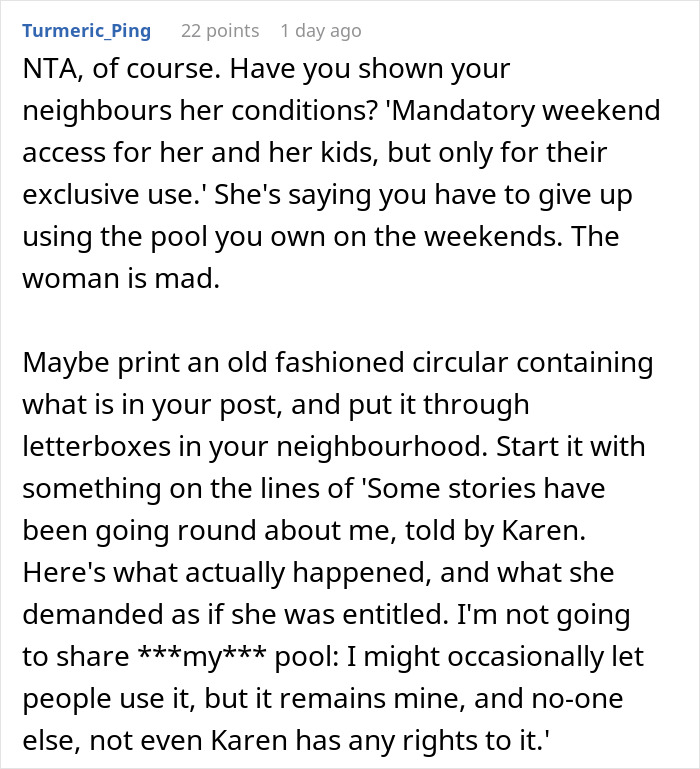 Woman Keeps Using Pool Without Asking, Comes Up With A List Of Rules For Owner To Follow Woman Keeps Using Pool Without Asking, Comes Up With A List Of Rules For Owner To Follow