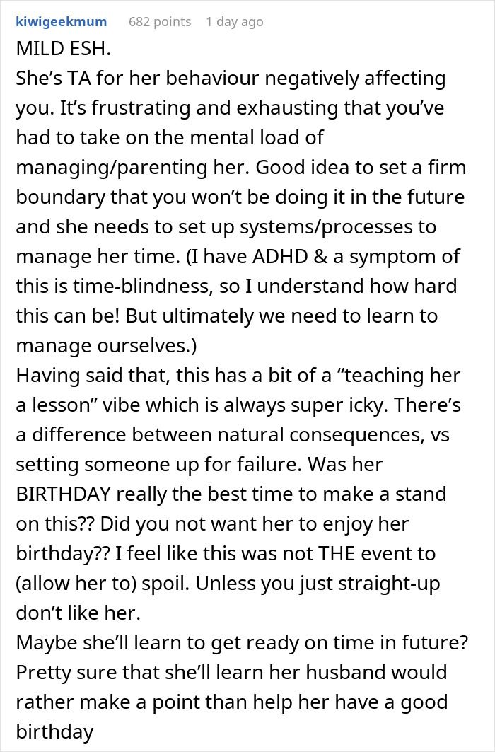 “AITA For Letting My Chronically Late Wife Miss An Event She Was Looking Forward To?” “AITA For Letting My Chronically Late Wife Miss An Event She Was Looking Forward To?”