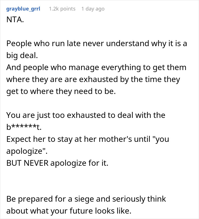 “AITA For Letting My Chronically Late Wife Miss An Event She Was Looking Forward To?” “AITA For Letting My Chronically Late Wife Miss An Event She Was Looking Forward To?”