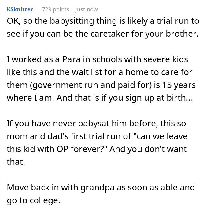 Teen Sick Of Parents Who Always Prioritize His Disabled Brother, Refuses To Be His Free Babysitter Teen Sick Of Parents Who Always Prioritize His Disabled Brother, Refuses To Be His Free Babysitter