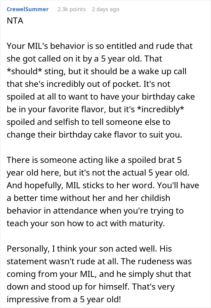 MIL Insists 5YO Change His B-Day Cake As She Doesn’t Like Chocolate, Is Stunned When He Refuses MIL Insists 5YO Change His B-Day Cake As She Doesn’t Like Chocolate, Is Stunned When He Refuses