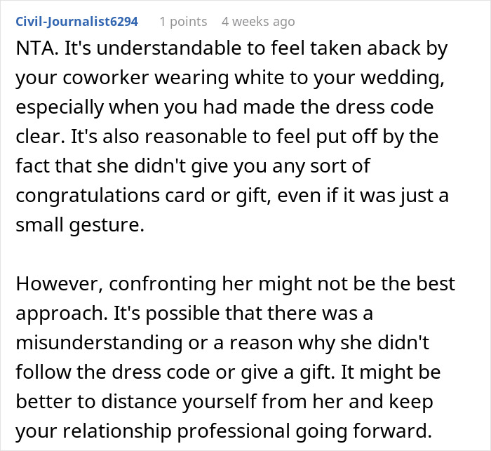 “Consider Her A Friend”: Bride Taken Aback By Coworker At Her Wedding, Wants To Confront Her “Consider Her A Friend”: Bride Taken Aback By Coworker At Her Wedding, Wants To Confront Her