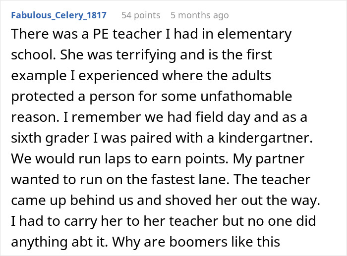 Reddit comment about a PE teacher pushing a child, dad reacts to the situation. Reddit comment about a PE teacher pushing a child, dad reacts to the situation.