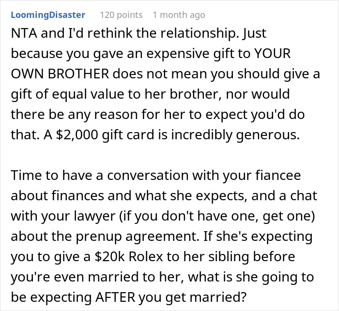 Text discussion on wedding gifts, entitlement, and relationship re-evaluation. Text discussion on wedding gifts, entitlement, and relationship re-evaluation.
