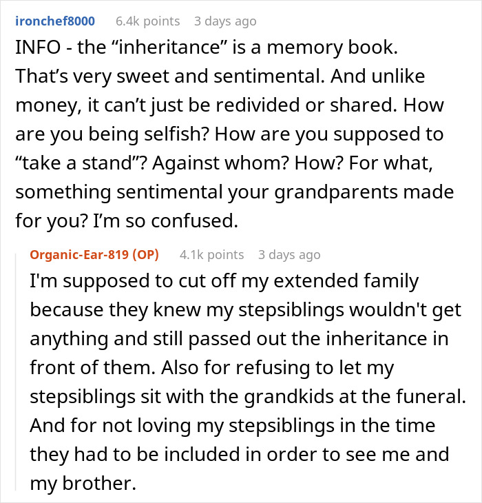 “AITA For Blaming Dad And Stepmom For Stepsiblings Thinking They Would Get Grandkid Inheritance?” “AITA For Blaming Dad And Stepmom For Stepsiblings Thinking They Would Get Grandkid Inheritance?”