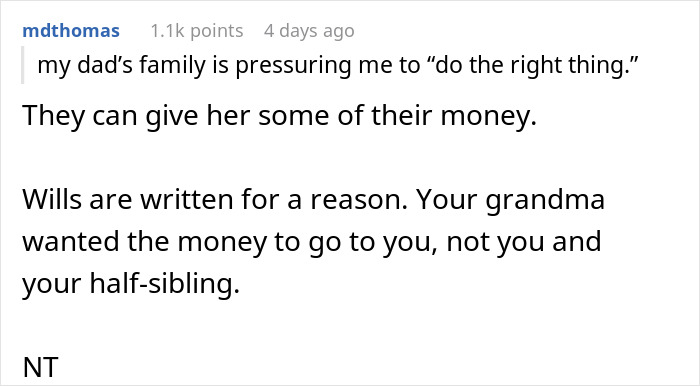 Text exchange discussing inheritance pressures and family dynamics over sharing with stepsibling. Text exchange discussing inheritance pressures and family dynamics over sharing with stepsibling.