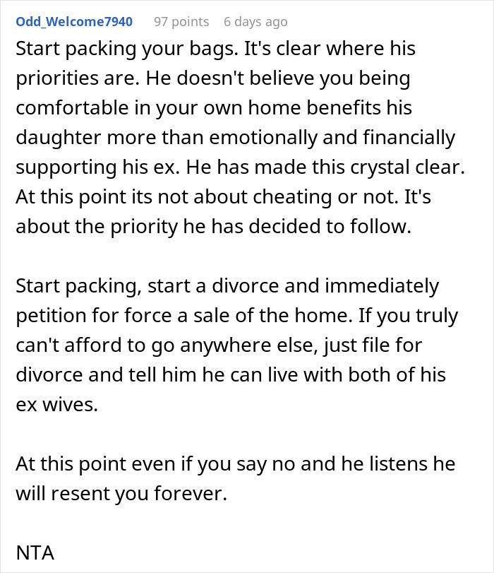 “I’m Being Pushed Out Of My Own Home”: Woman Refuses To Let Husband’s Ex Live With Them “I’m Being Pushed Out Of My Own Home”: Woman Refuses To Let Husband’s Ex Live With Them