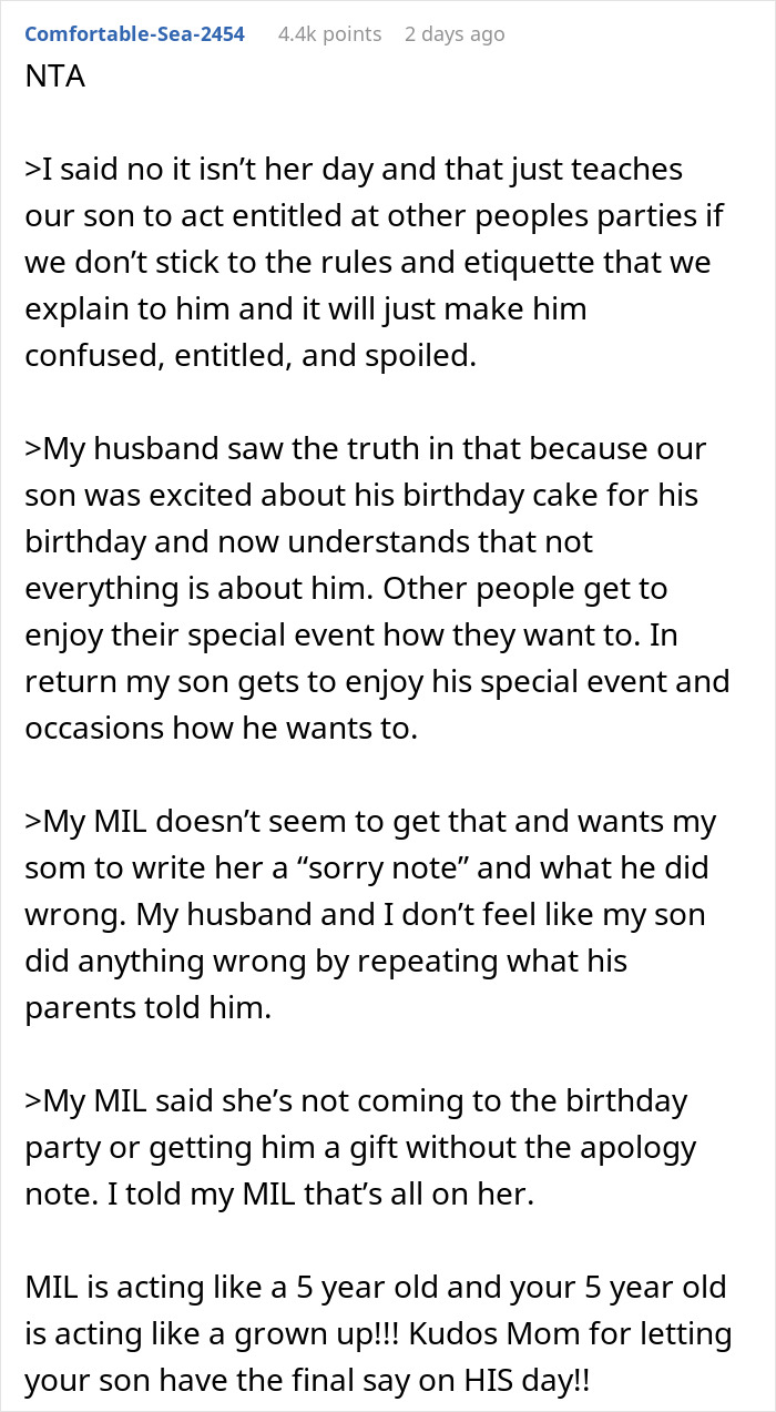 MIL Insists 5YO Change His B-Day Cake As She Doesn’t Like Chocolate, Is Stunned When He Refuses MIL Insists 5YO Change His B-Day Cake As She Doesn’t Like Chocolate, Is Stunned When He Refuses