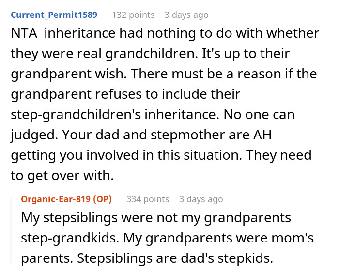 “AITA For Blaming Dad And Stepmom For Stepsiblings Thinking They Would Get Grandkid Inheritance?” “AITA For Blaming Dad And Stepmom For Stepsiblings Thinking They Would Get Grandkid Inheritance?”